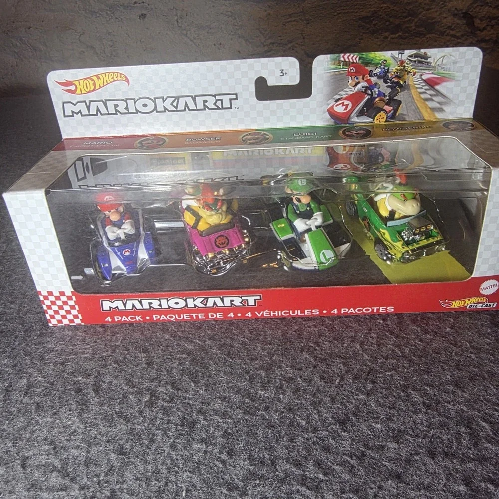 Hot Wheels Mario Kart Die-Cast 4 PACK Mario Bowser Luigi Bowser Jr NEW
